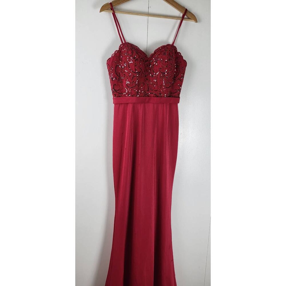 Nox Anabel Sequined Mermaid Prom Sweetheart Maxi Dress w/ Lace Floral Train | S - Picture 5 of 11